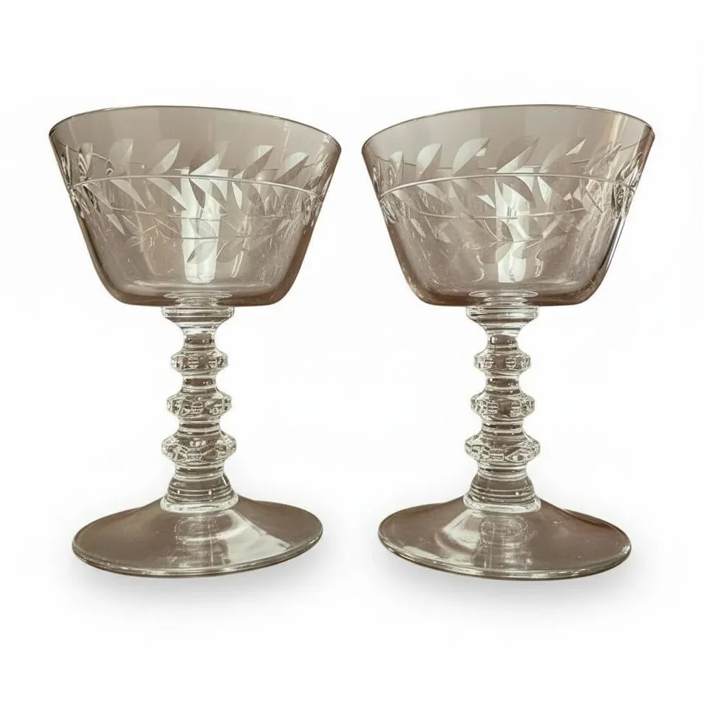 Pair of Vintage Franciscan Woodstock Champagne Sherbet Glasses